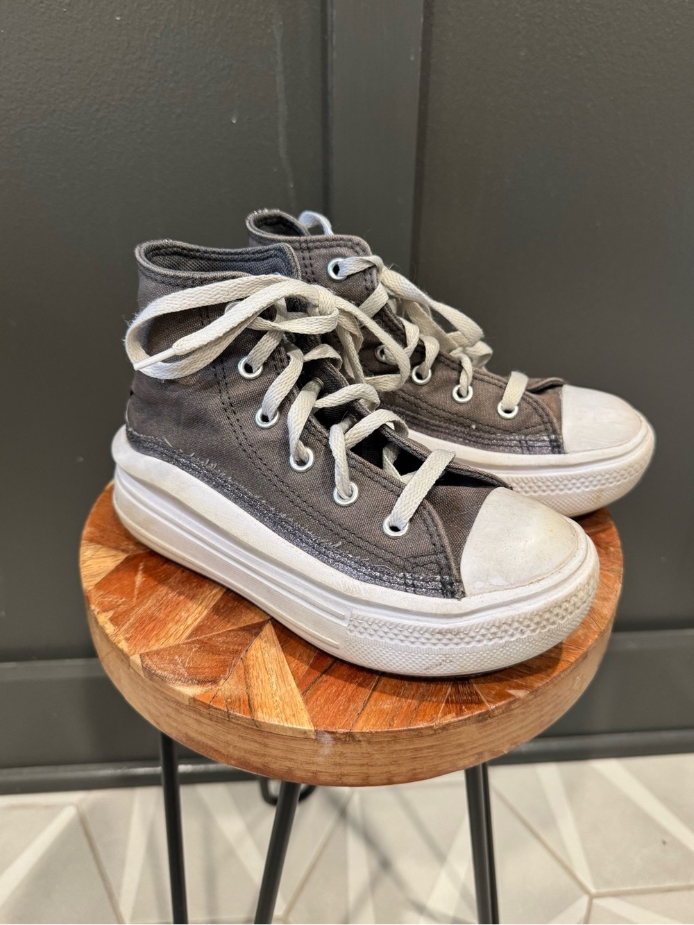 Converse Girl’s Platform High-Top Canvas Sneakers in Charcoal Gray